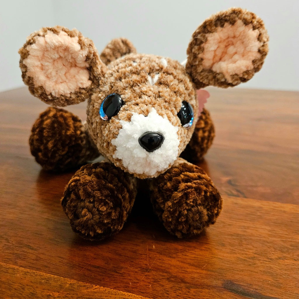 Handmade Crochet Deer Plush – Soft Brown Chenille Woodland Animal Toy