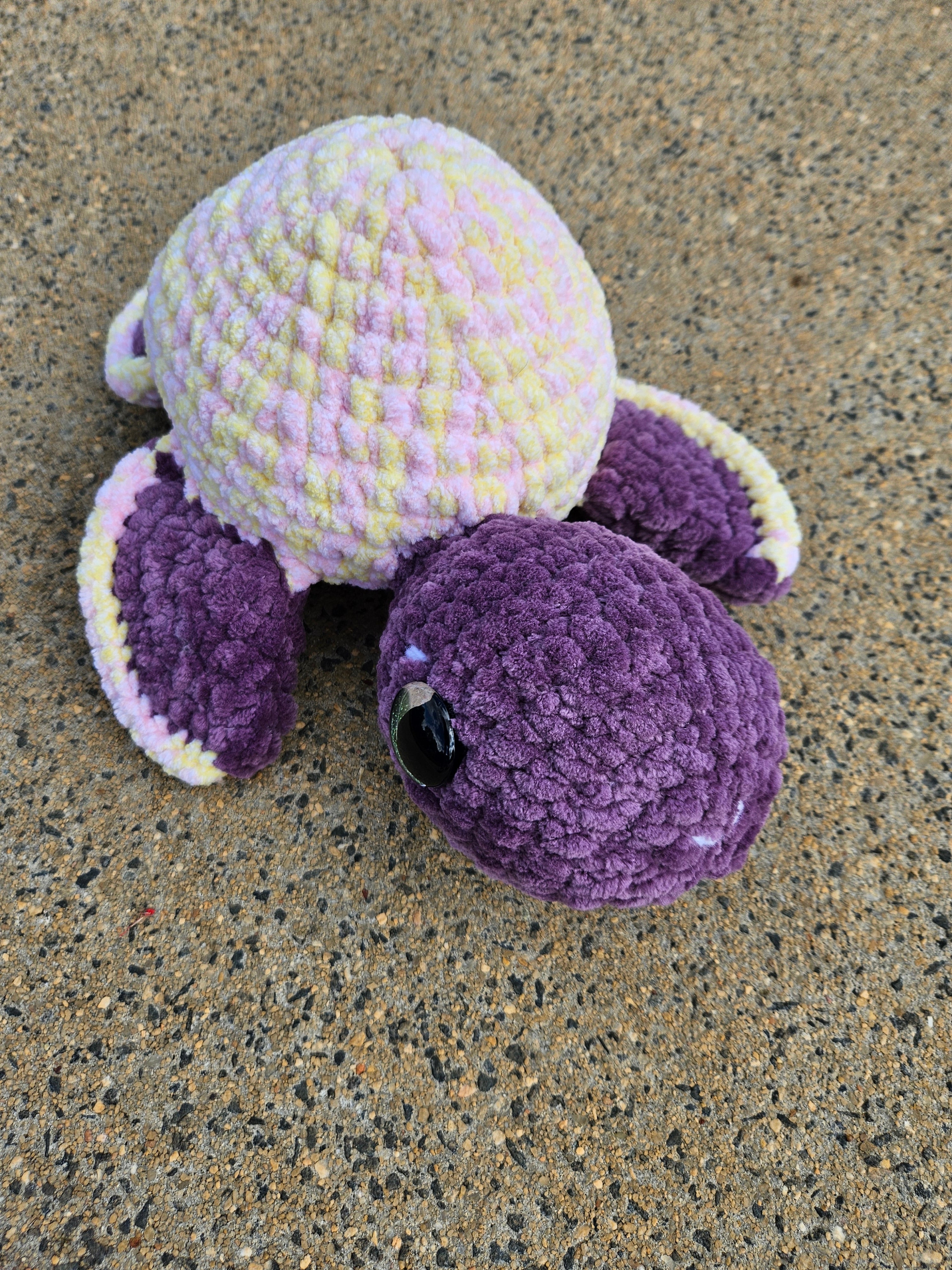 Handmade Crochet Turtle Plush – Purple & Pastel Chenille Sea Turtle Toy